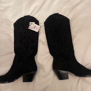 Zara heeled black cowboy boots
